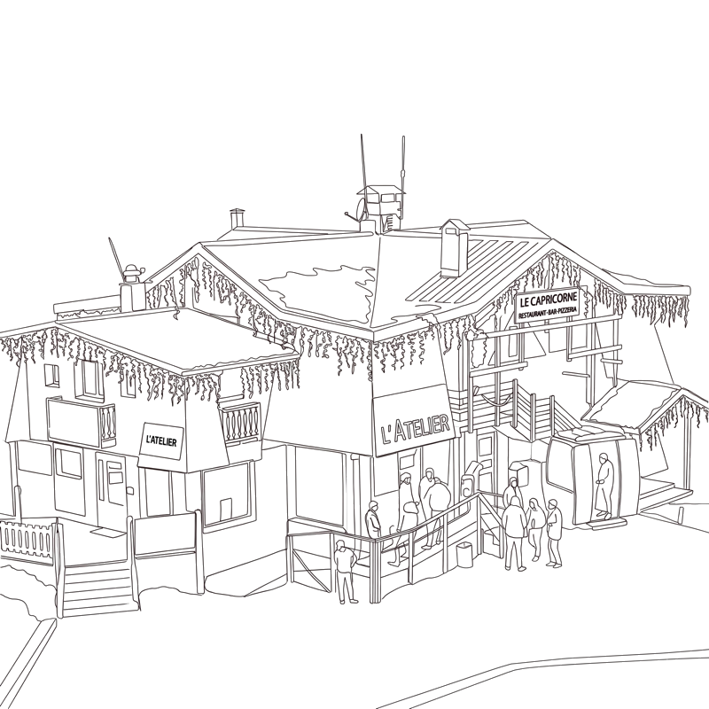 Le chalet Le Capricorne et L'Atelier, dessinés au trait